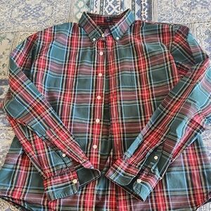 J. Crew Red and Green Casual Button Down Shirt